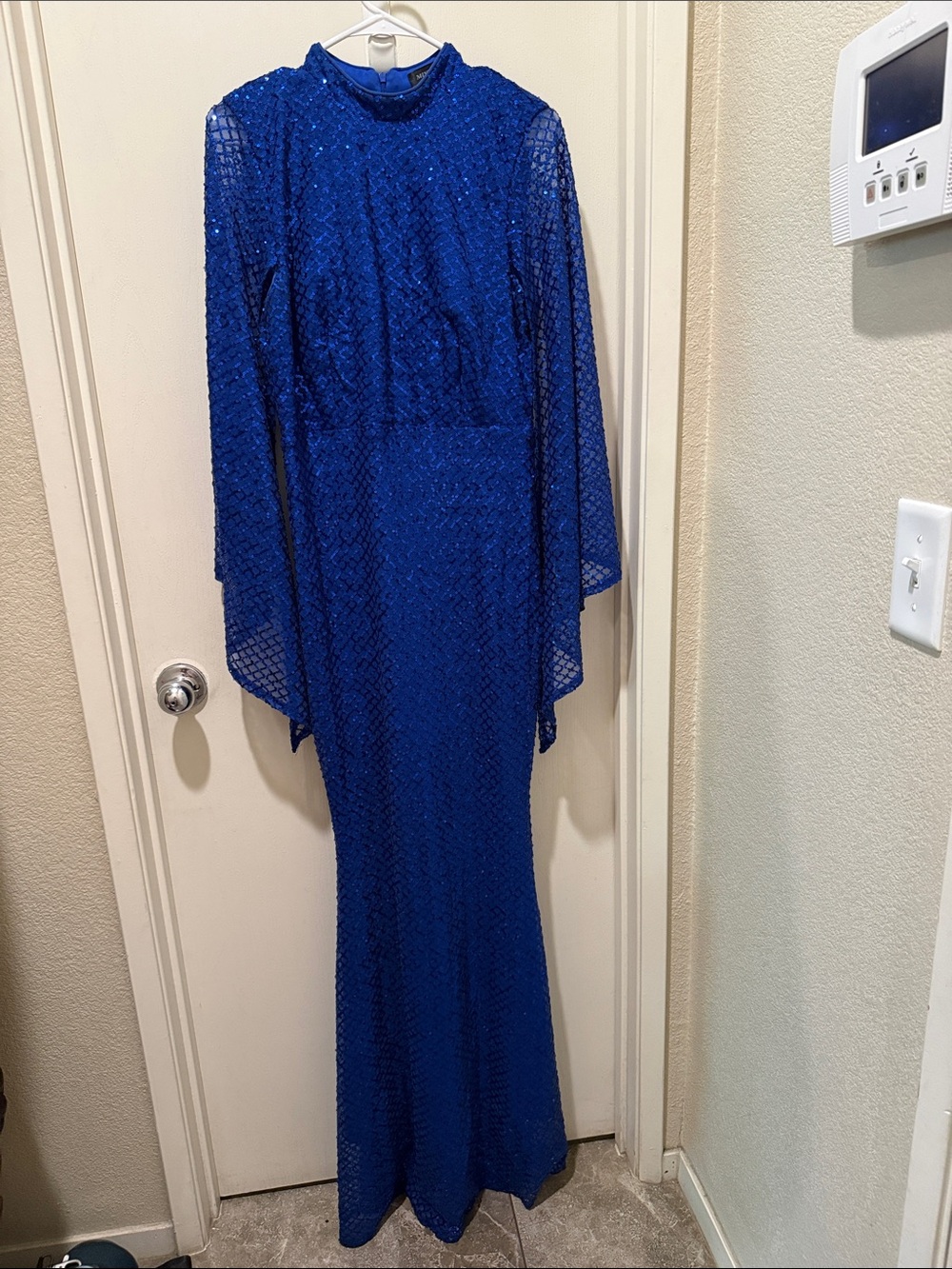 Miss Ord Royal Blue Long Sleeve Beaded Evening Dress